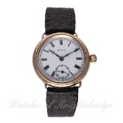 A GENTLEMAN'S 9CT SOLID GOLD ROLEX "OFFICERS" WRIST WATCH CIRCA 1920s D: White enamel dial with