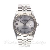 A GENTLEMAN'S STEEL & WHITE GOLD ROLEX OYSTER PERPETUAL DATEJUST BRACELET WATCH CIRCA 1991, REF.