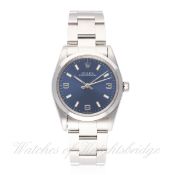 A MID SIZE STAINLESS STEEL ROLEX OYSTER PERPETUAL BRACELET WATCH DATED 1998, REF. 77080  D: Blue