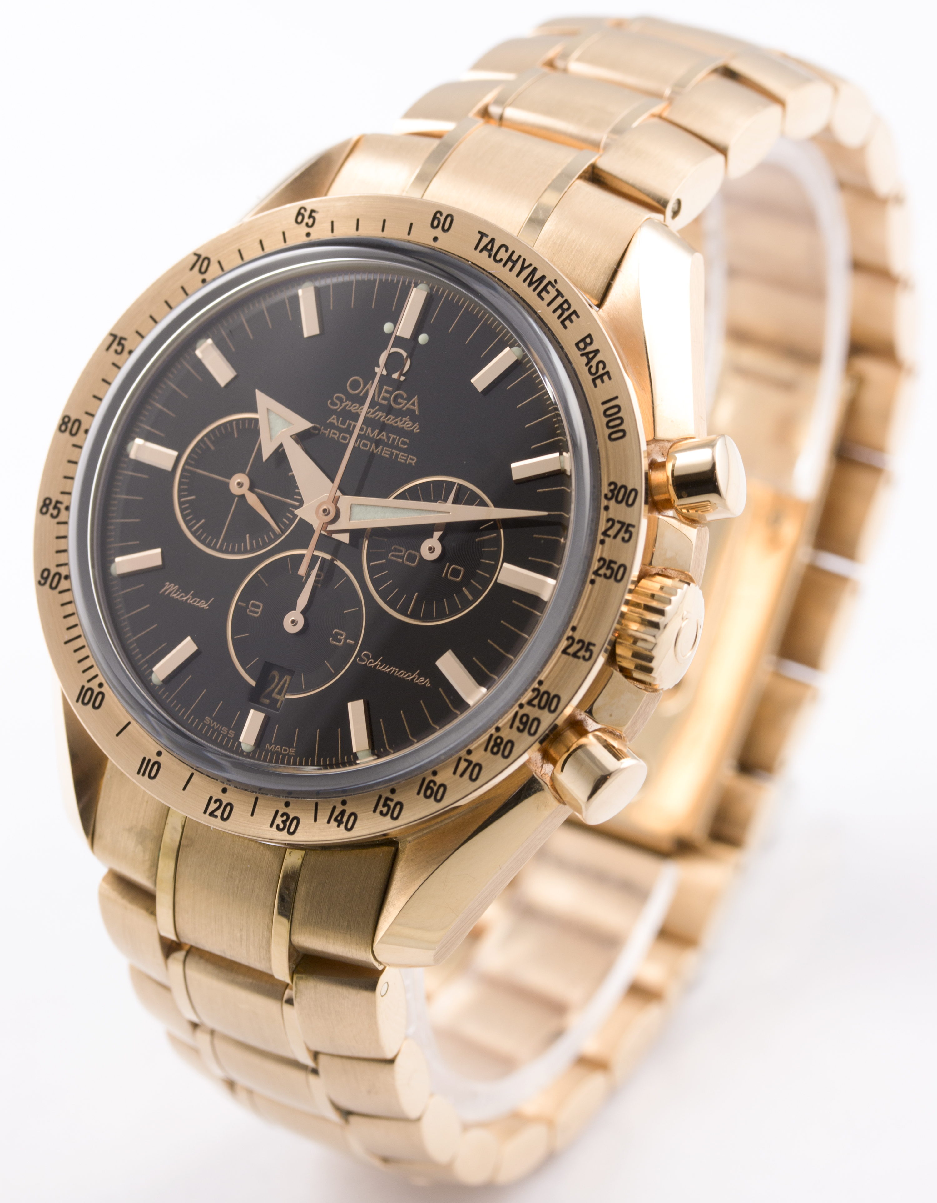 A FINE & RARE GENTLEMAN'S 18K ROSE GOLD OMEGA SPEEDMASTER AUTOMATIC CHRONOGRAPH BRACELET WATCH DATED - Image 5 of 8