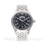 A GENTLEMAN'S STAINLESS STEEL IWC PILOTS UTC DUAL TIME BRACELET WATCH DATED 2001, REF. 3251 WITH BOX