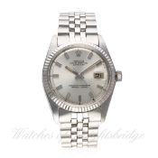 A RARE GENTLEMAN'S STEEL & WHITE GOLD ROLEX OYSTER PERPETUAL DATEJUST BRACELET WATCH CIRCA 1977,