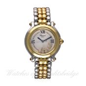 A LADIES MID SIZE STEEL & GOLD CHOPARD HAPPY SPORT BRACELET WATCH CIRCA 2006, REF. 8236 D: White