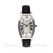 A FINE GENTLEMAN'S PLATINUM CARTIER TONNEAU WRIST WATCH CIRCA 2004, REF. 2435 F D: Silver