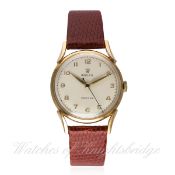 A GENTLEMAN'S 9CT SOLID GOLD ROLEX PRECISION WRIST WATCH CIRCA 1950s D: Silver dial with raised gilt