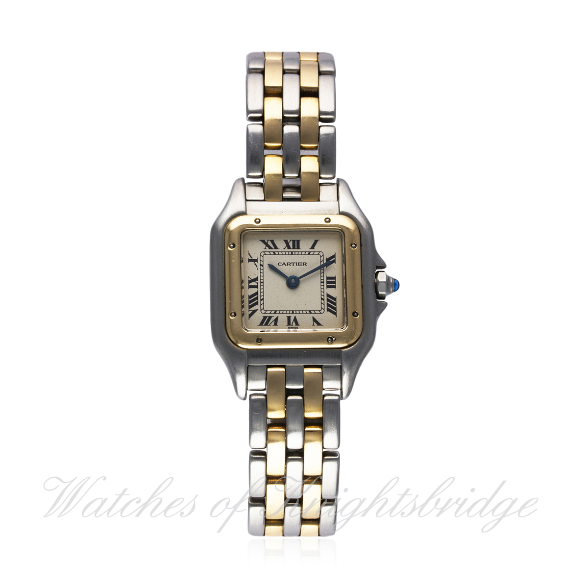 A LADIES STEEL & GOLD CARTIER PANTHERE BRACELET WATCH CIRCA 1990s, REF. 1120 D: Silver dial with