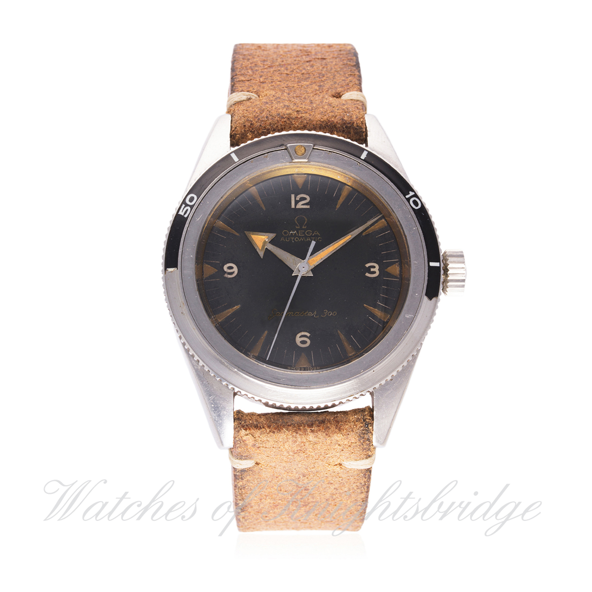 A RARE GENTLEMAN'S STAINLESS STEEL OMEGA SEAMASTER 300 AUTOMATIC WRIST WATCH CIRCA 1959, REF. 2913-1