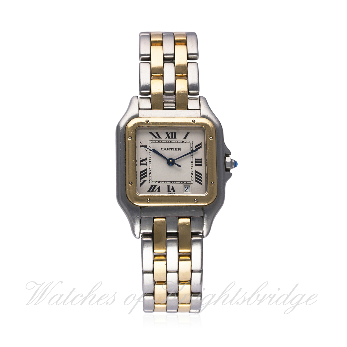 A GENTLEMAN'S STEEL & GOLD CARTIER PANTHERE BRACELET WATCH CIRCA 1990s, REF. 1100 D: Silver dial