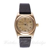 A GENTLEMAN'S 14K SOLID GOLD ROLEX OYSTER PERPETUAL ''BUBBLE BACK'' CHRONOMETER WRIST WATCH CIRCA