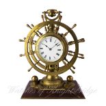 A RARE FRENCH REVOLVING DOUBLE SHIPS WHEEL FUSEE MANTEL CLOCK WITH BAROMETER, THERMOMETER,COMPASS