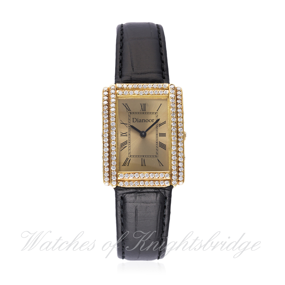 A LADIES 18K SOLID GOLD & DIAMOND DIANOOR WRIST WATCH CIRCA 1990s D: Champagne dial with black Roman