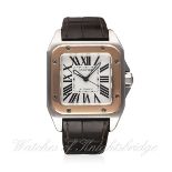 A MID SIZE STEEL & ROSE GOLD CARTIER SANTOS 100 AUTOMATIC WRIST WATCH CIRCA 2006, REF. 2878 D: