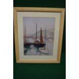 I P McWatters oil on canvas of Looe Harb