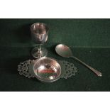 Edwardian two handled tea strainer, mark