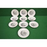 Set of ten Champetre plates decorated wi