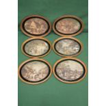 Set of six oval coloured prints of rural