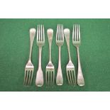 Group of six silver dinner forks, marked
