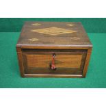 A mahogany sewing box the inlaid lid ope