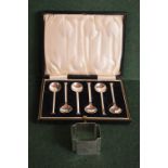 Cased set of six Nail Head pattern silve