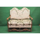 Oak framed two seater settee with green