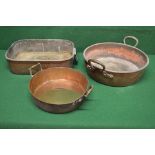 Group of three two handled cooking pans