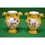 Pair of yellow ground pottery two handle