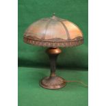 American metal base table lamp with glass and metal shade in the manor of Handel,