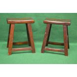 Pair of hardwood joint stools with rectangular seats on stretchered moulded legs - 17" tall