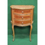 Late 20th century serpentine fronted inlaid mahogany cross banded bedside chest of three drawers