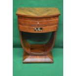 Possibly Harrods mid to late 20th century walnut inlaid Art Deco bedside table having bow front and