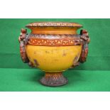 Minton's earthenware jardiniere with a Greek style pattern and ribbon top leaf form handles,