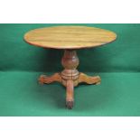 19th century circular fruit wood table with bulbous column leading to four swept legs - 41" in dia