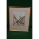 Harry Sheldon FRSA, watercolour of church and street entitled St Peters, signed bottom left - 9.