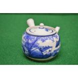 A 20th century blue and white Oriental teapot decorated with trees - 3" tall