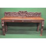 Victorian oak carved serving table with raised carved back,