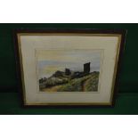 L C Lock, watercolour of Hastings Castle ruins looking out to sea, signed bottom left - 20.