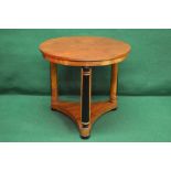 Possibly Harrods mid to late 20th century walnut circular occasional table supported by three