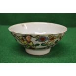 Oriental glazed bowl decorated on outer side with single oriental figure in a garden setting - 6.