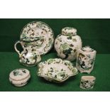 Group of seven pieces of Masons Ironstone Chartreuse pattern china to comprise of 10.5" plate, 6.