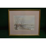 Harry Sheldon FRSA, watercolour of country lane entitled Winter Sunshine,