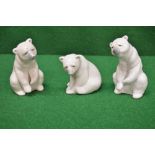 Group of three Lladro figures of Polar Bears in seated positions