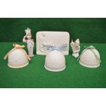 Lladro Collectors Society plaque and two hanging ornaments together with three unglazed bells