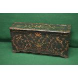 Painted pine coffer having lift top and side handles, painted with birds,