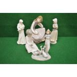 Group of five Nao figures together with a Royal Worcester figure entitled Sweet Dreams