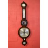 Mahogany barometer having silvered dials and pierced black hands - 37.