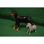 Beswick figure of a Zebra - 7" tall together with a Geobel figure of a Doberman - 13.