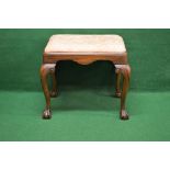 Mahogany dressing stool having drop in padded seat and shaped frieze,