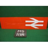 Plastic orange/red sign incorporating the British Railways reverse arrow logo - 55.5" x 14.