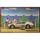 1980's advertising poster for the Renault Alpine A310 V6 featuring children admiring the vehicle -