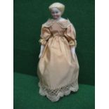 Porcelain female doll with moving arms and legs, been in the same family for 100+ years,